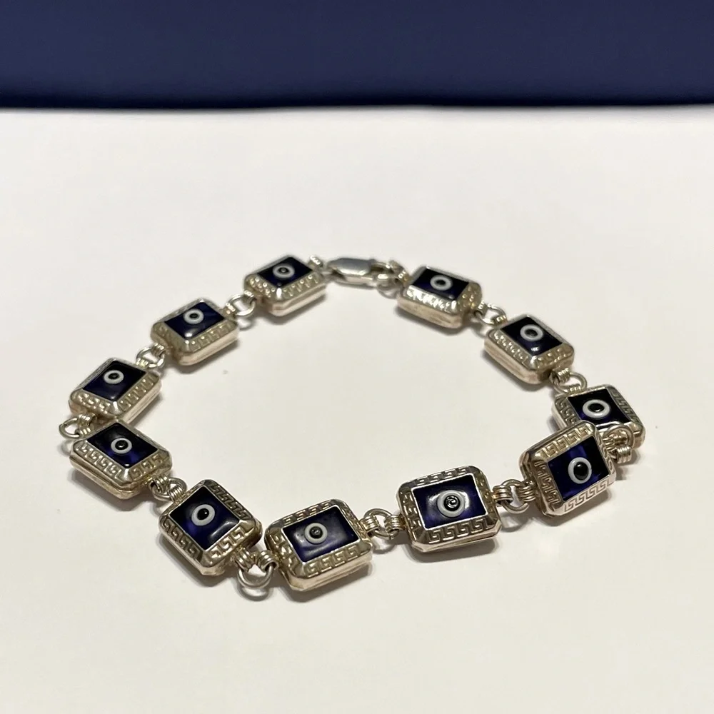 925 Silver Unique Evil Eye Bracelet - Picture 6 of 14
